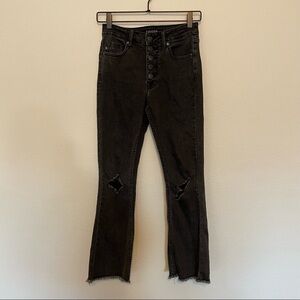 Vigoss Gwen kick flare high rise raw hem black exposed button fly jeans W24 L26